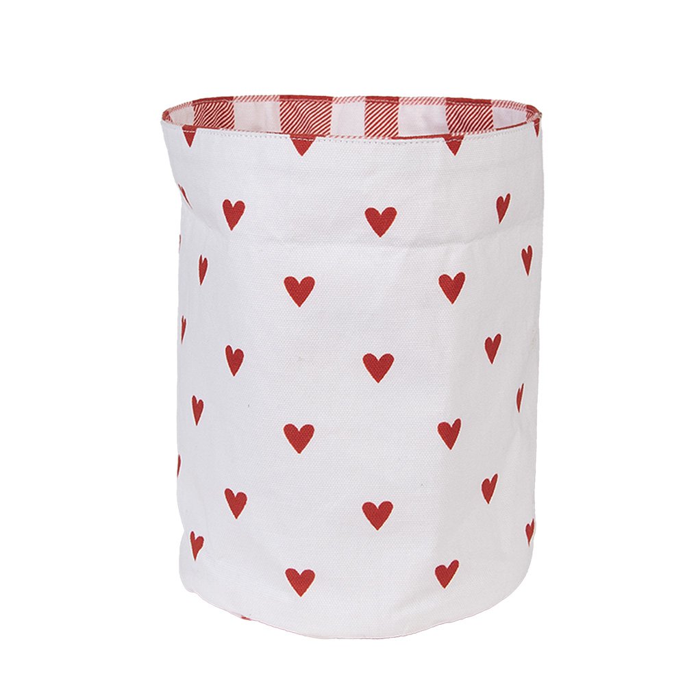 Broodmand Ø 15x16 cm Wit Rood Katoen Hartjes
