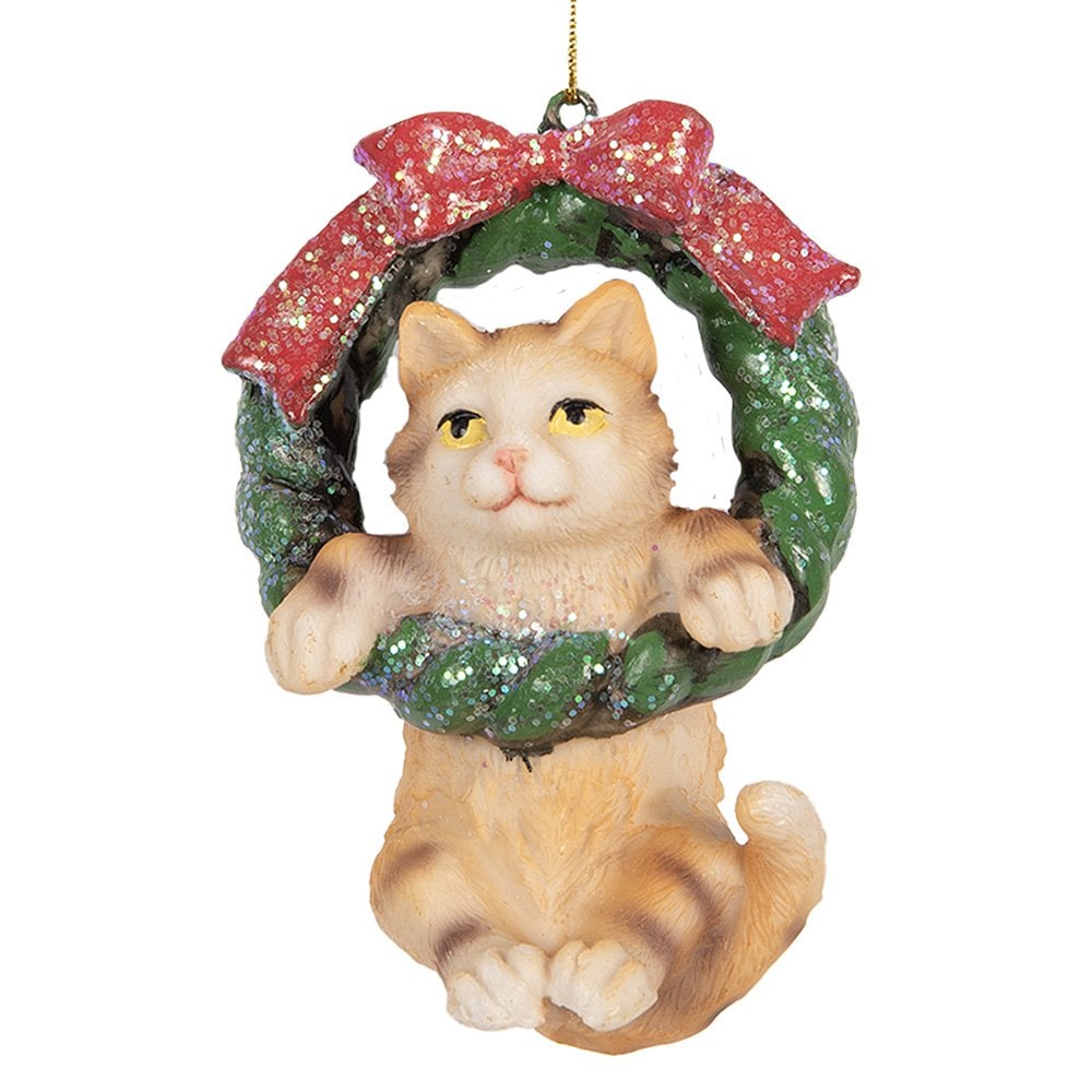 Kersthanger Kat 6x5x9 cm Bruin Kunststof