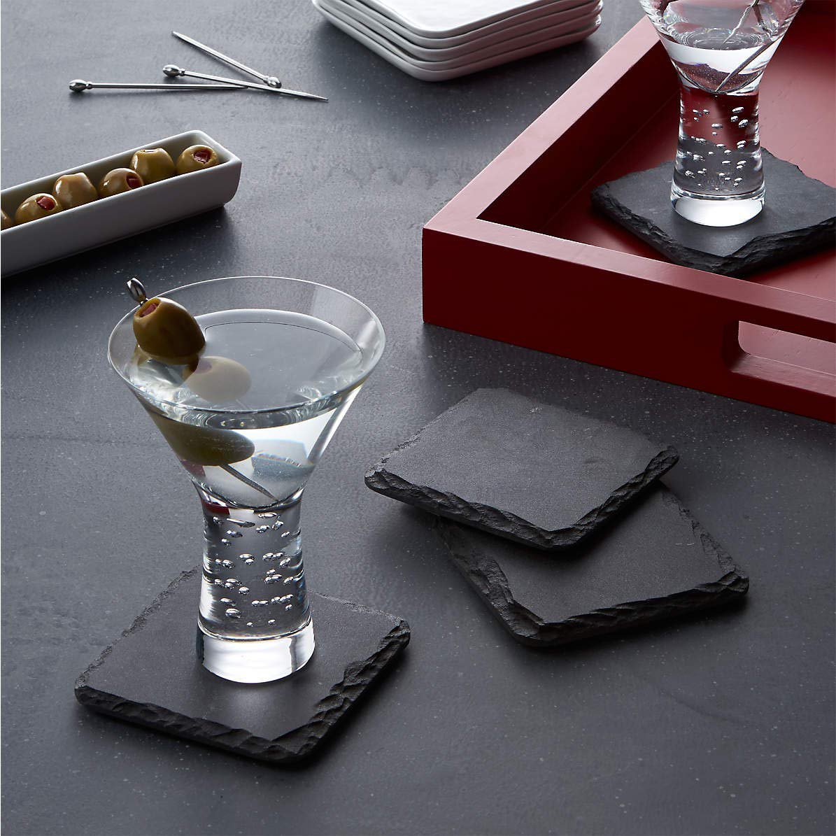 Onderzetters van natuurleisteen, 10x10 cm (4x4 inch), 4 stuks | Drinkmatten, tafelbladbeschermers, bargerei cadeau