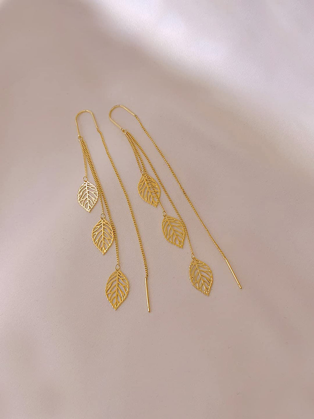 Oorbellen | Chain Leaf Dangle Tone Finish-motief | Goud