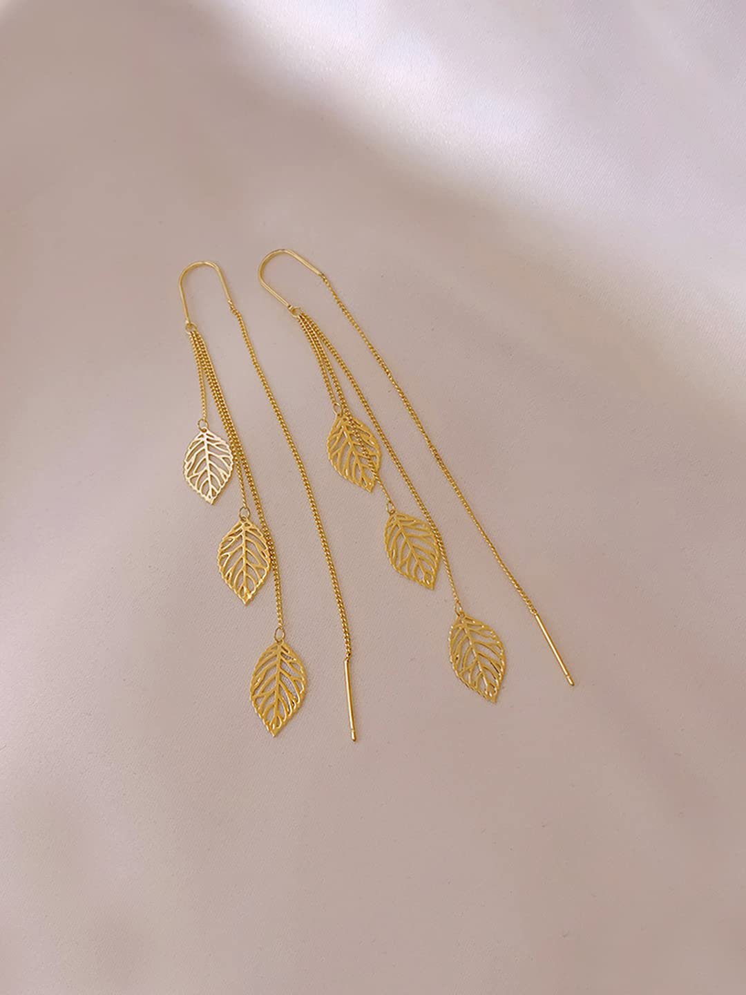 Oorbellen | Chain Leaf Dangle Tone Finish-motief | Goud