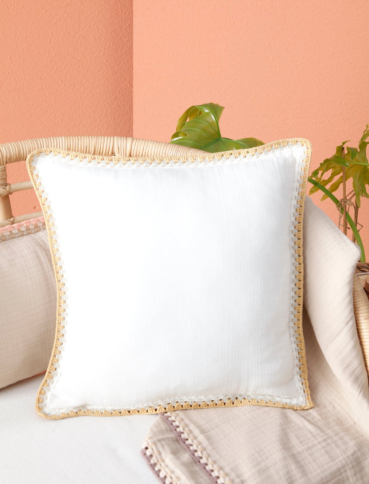 Crochet Gots certificaat mousseline kussenhoes 40x40 cm