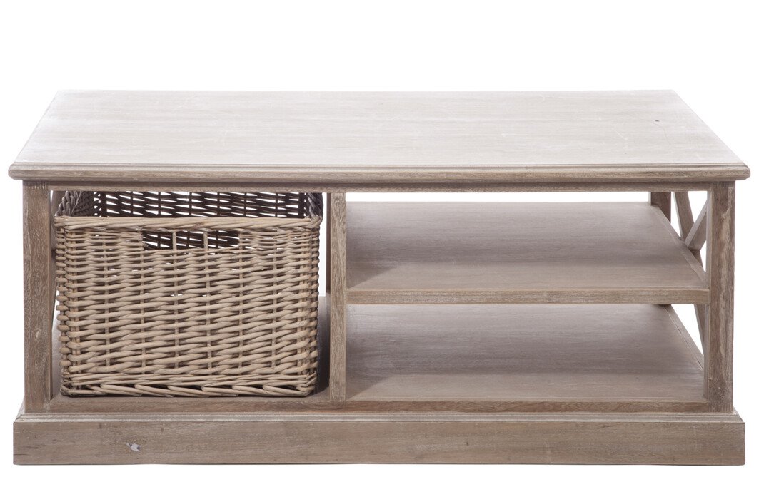 J-Line Salontafel Rechthoek - 2 schuiven en 1 mand - hout - grijs