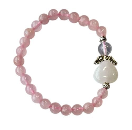 Dames armband Rozenkwarts met beschermengel