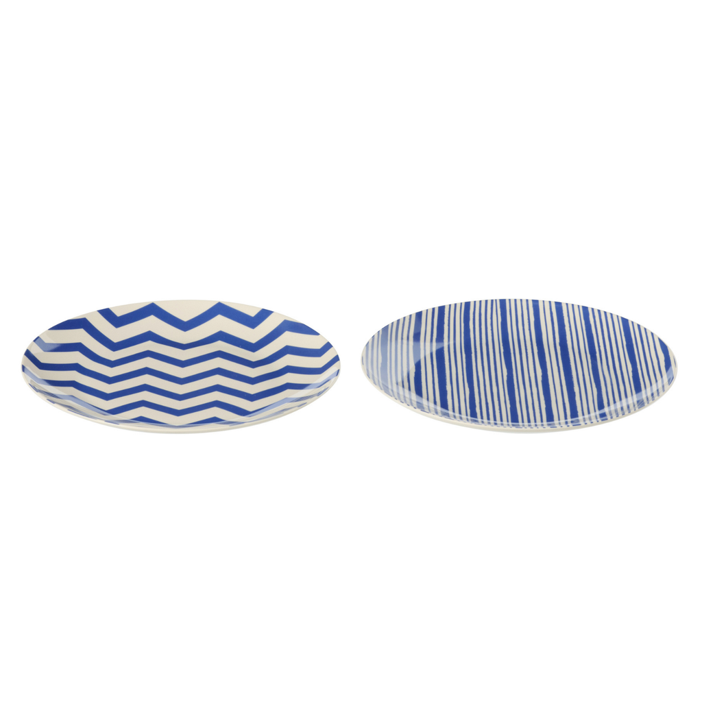 J-Line bord Dessert Gestreept - porselein - blauw/wit - S - set van 2