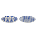 J-Line bord Dessert Gestreept - porselein - blauw/wit - S - set van 2