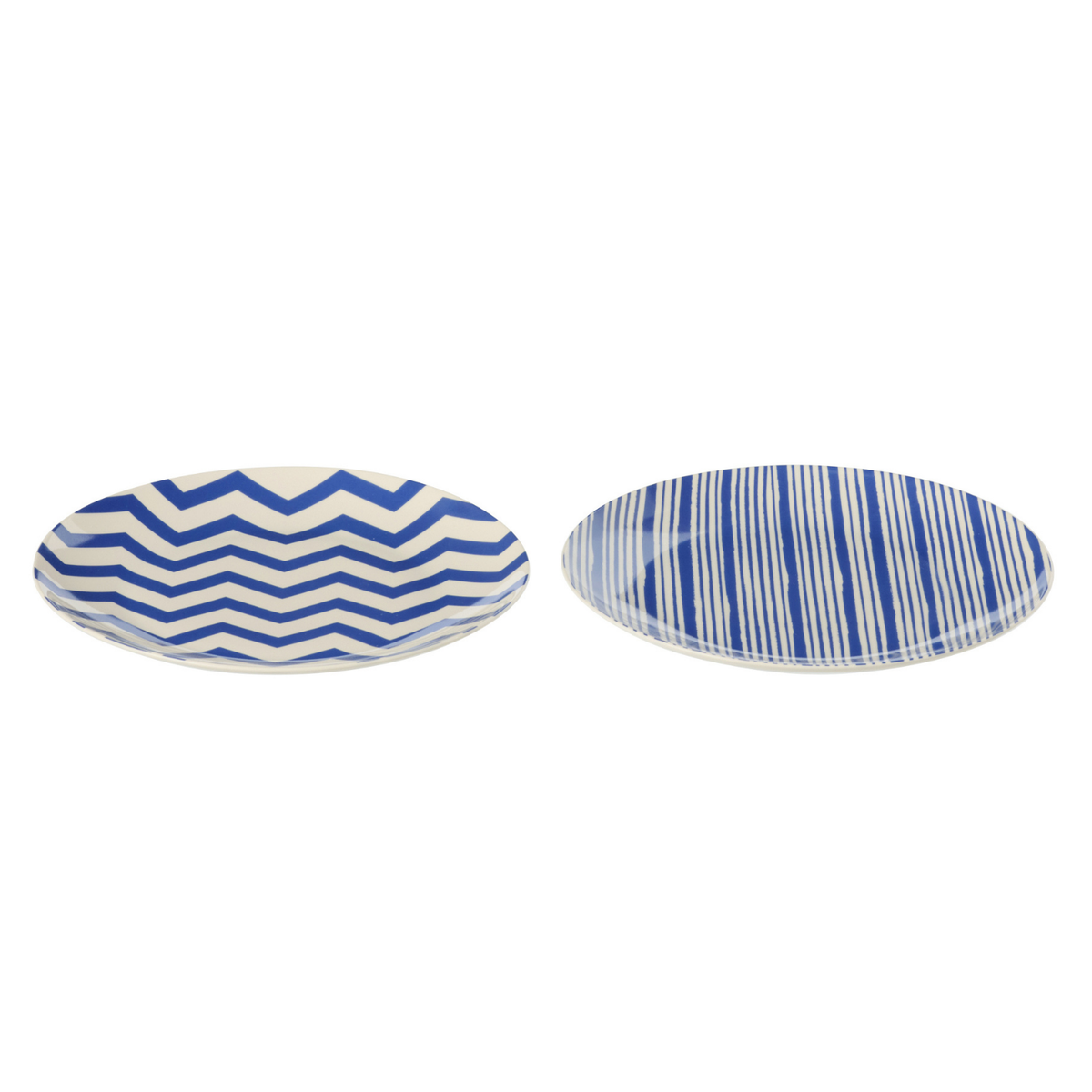 J-Line bord Dessert Gestreept - porselein - blauw/wit - S - set van 2