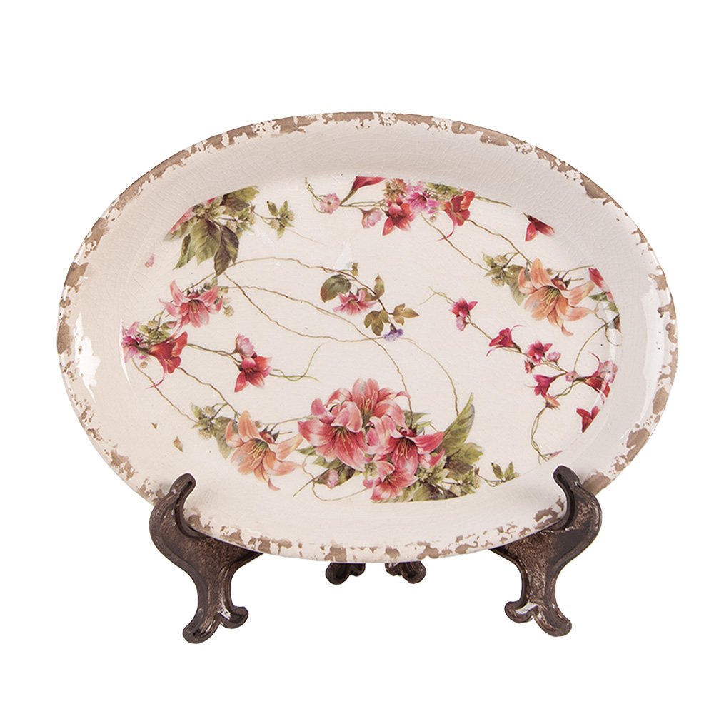 Onderbord 25x18x3 cm Beige Keramiek Bloemen