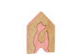 J-Line decoratie Huis Kat - hout - roze/naturel - large