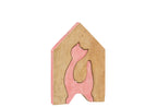 J-Line decoratie Huis Kat - hout - roze/naturel - large