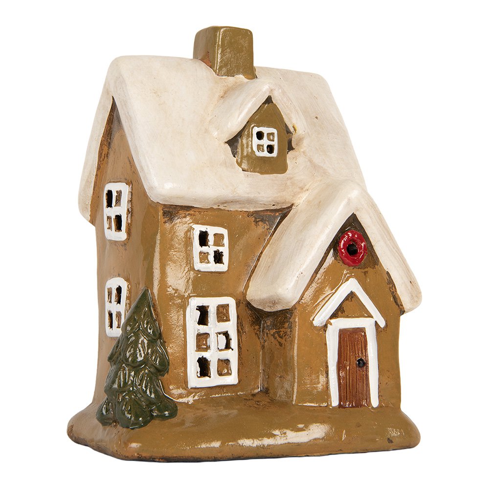 Waxinelichthouder Huis 15x12x20 cm Bruin Keramiek