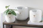 J-Line bloempot Kat - cement - wit/goud - small - Ø 14 cm