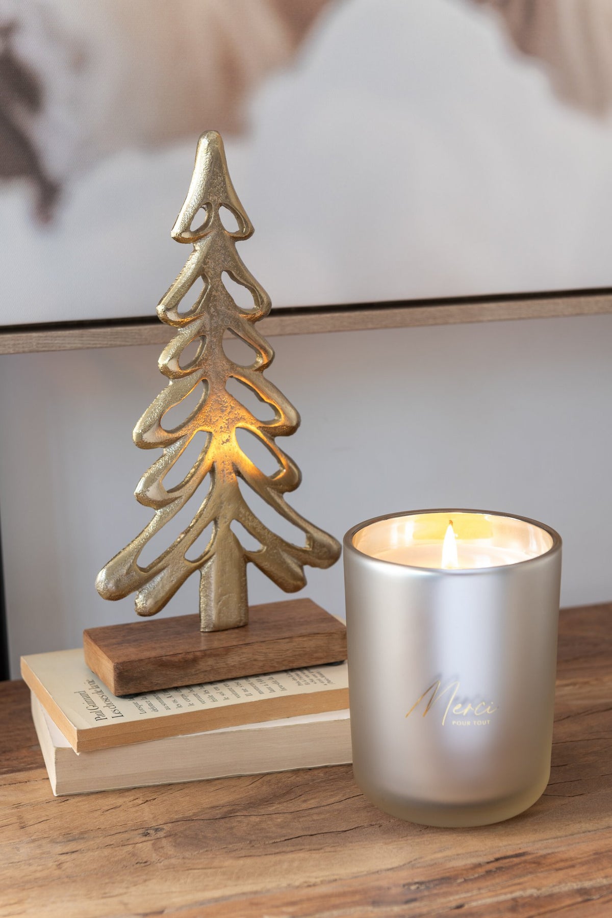 J-Line geurkaars Merci - Elderflower - glas - beige - small - 35U
