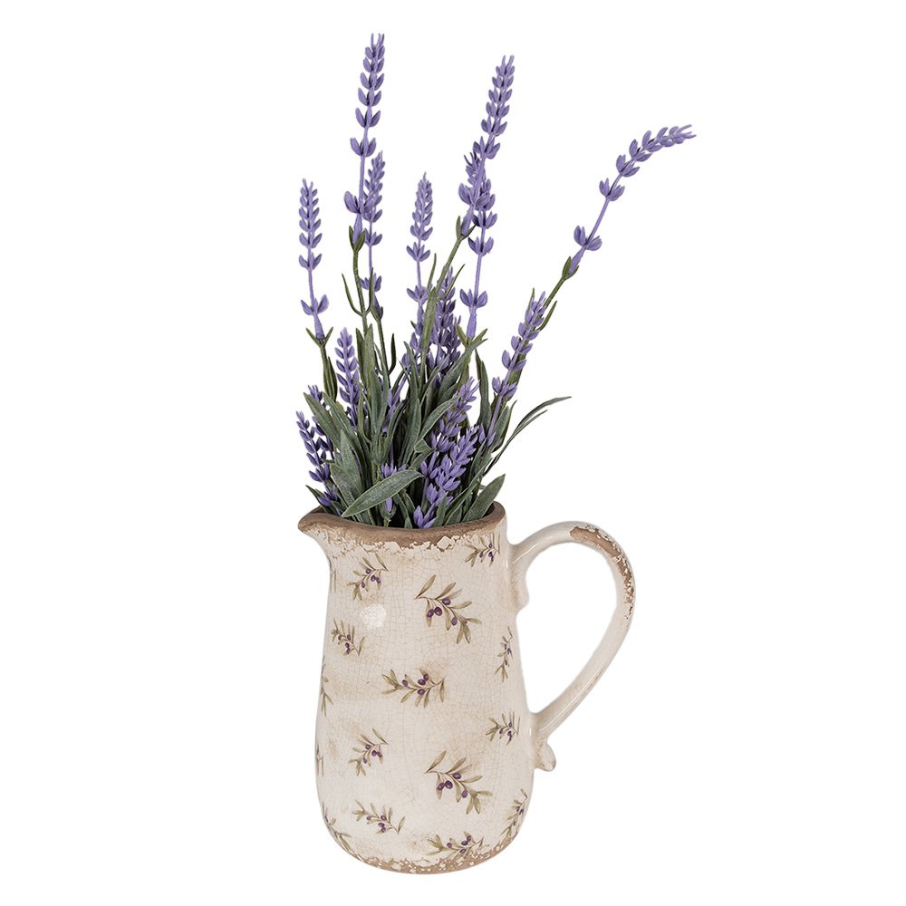 Decoratie Kan 16x12x18 cm Beige Blauw Keramiek Olijven Schenkkan