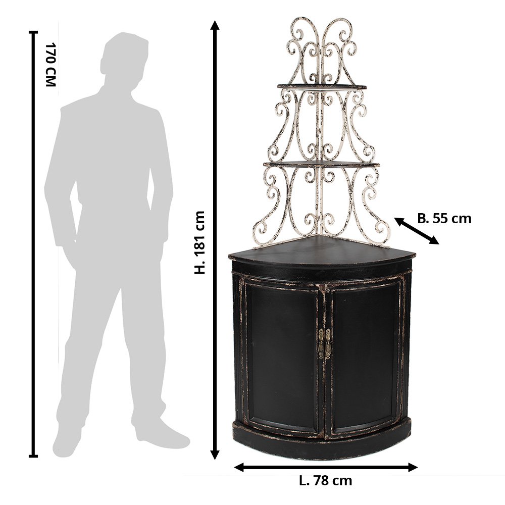 Wandkast Zwart, Hout en IJzer 78x55x181 cm