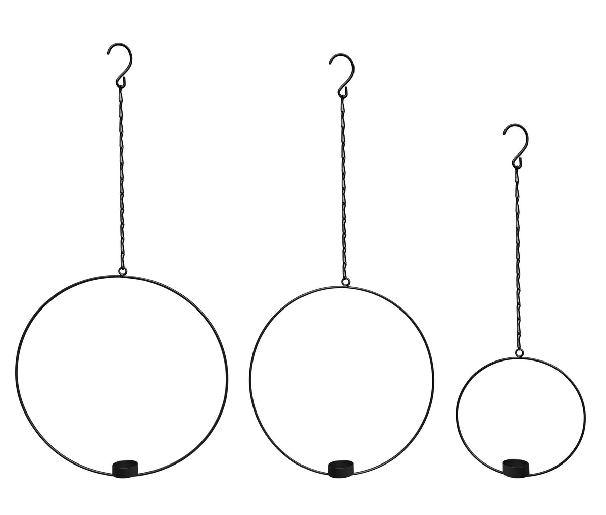 Metalen hanger deko ring met theelichthouder 30cm zwart