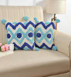 Decoratieve kussenhoes – getuft geometrisch, pomponrand – 16x16 inch, enkele eenheid