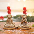 Aluminium Yoga Monkey Kaarshouder – Antiek Goud – Paar (8,5 cm H)