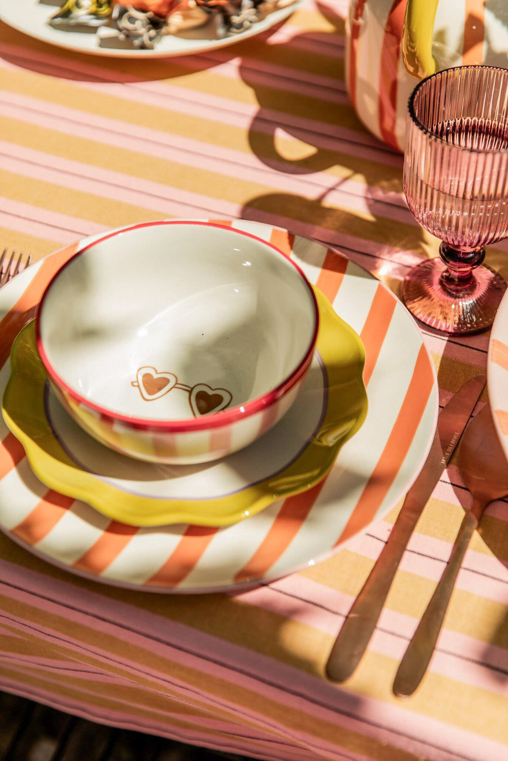 Mag dinerbord geel roze oranje rood 4 assorti