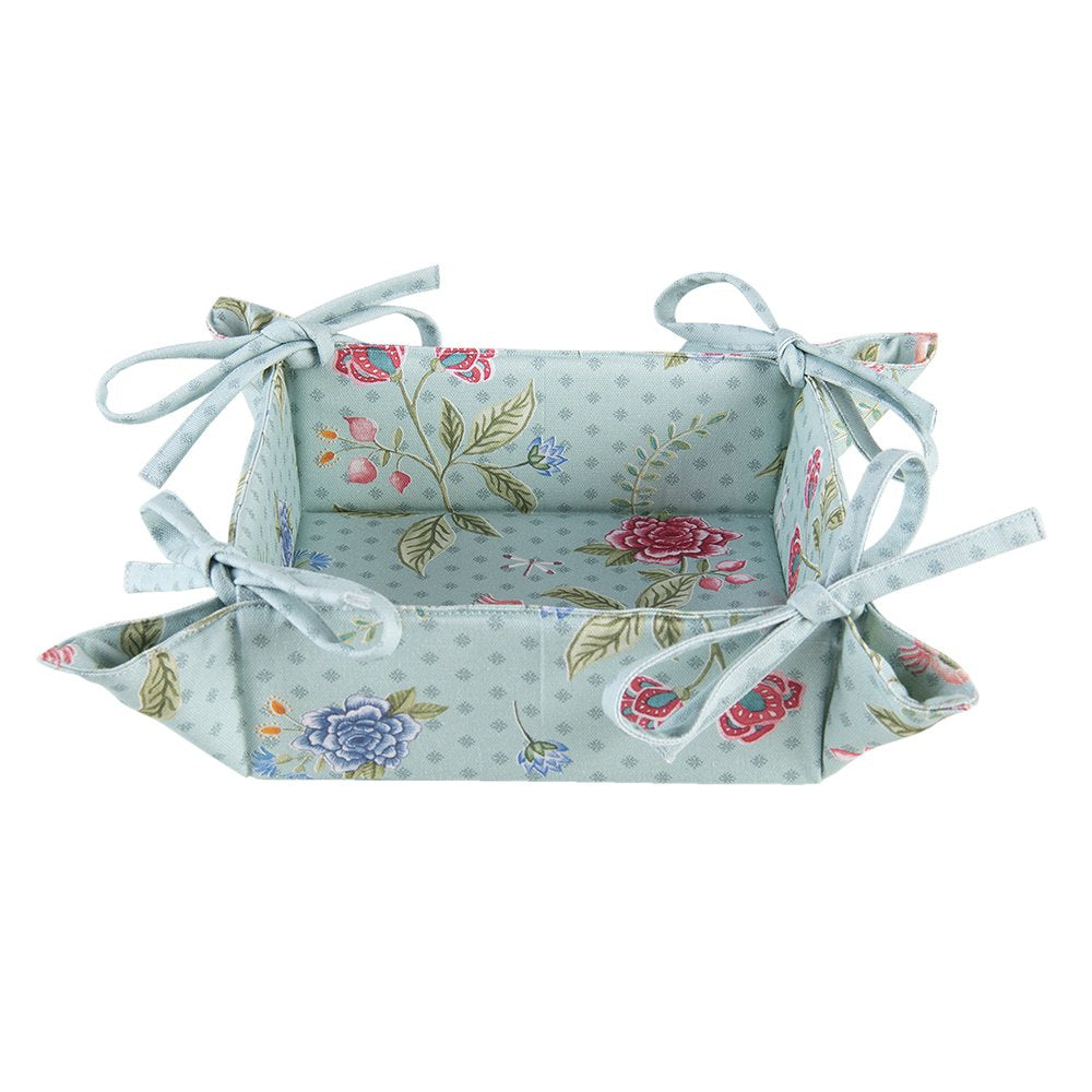 Broodmand 35x35x8 cm Blauw Groen Katoen Bloemen Cadeau Keuken