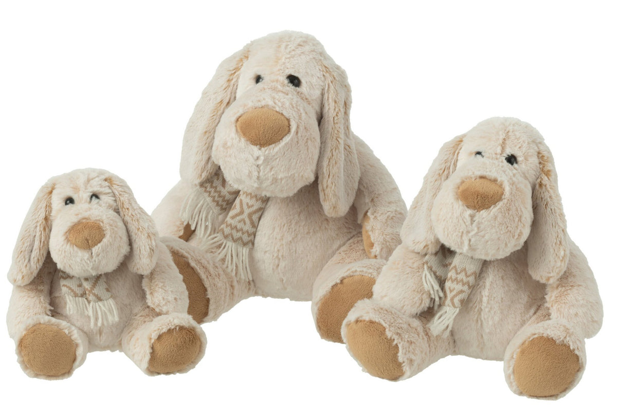 J-Line Hond+Sjaal Zittend Pluche Polyester Beige/Bruin Large