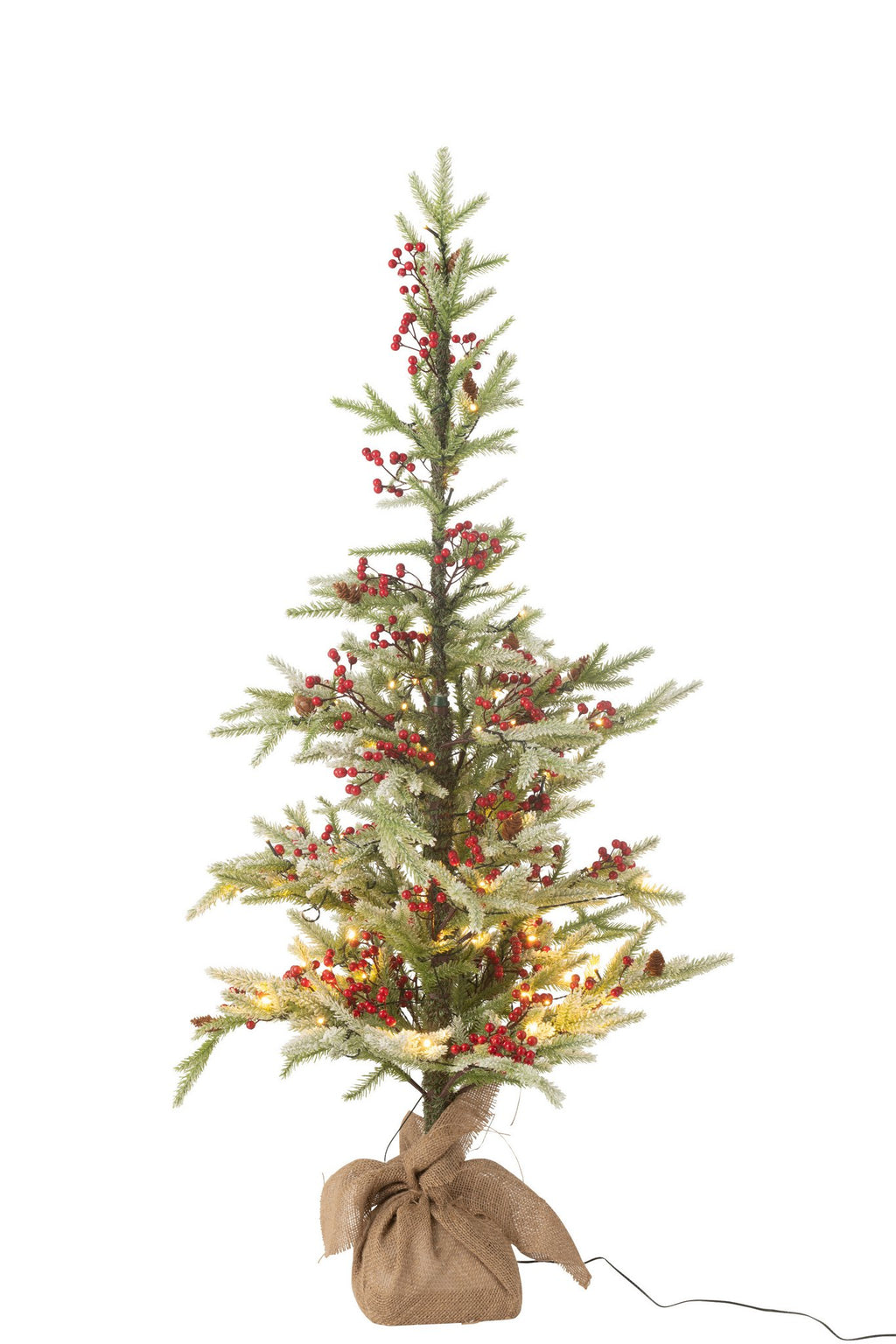 J-Line Kerstboom+Jute Zak+Led Kunststof Sneeuw Groen/Rood Small