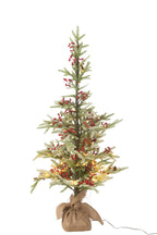 J-Line Kerstboom+Jute Zak+Led Kunststof Sneeuw Groen/Rood Small