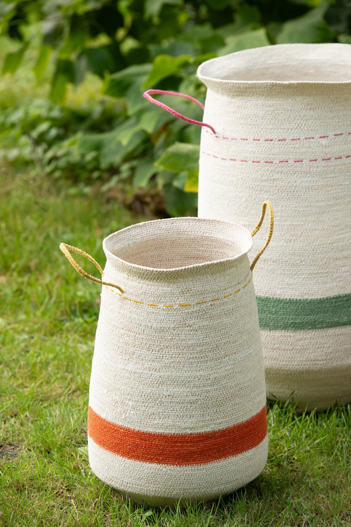J-Line mand Met Handvat Gestreept - zeegras - mix - set van 3
