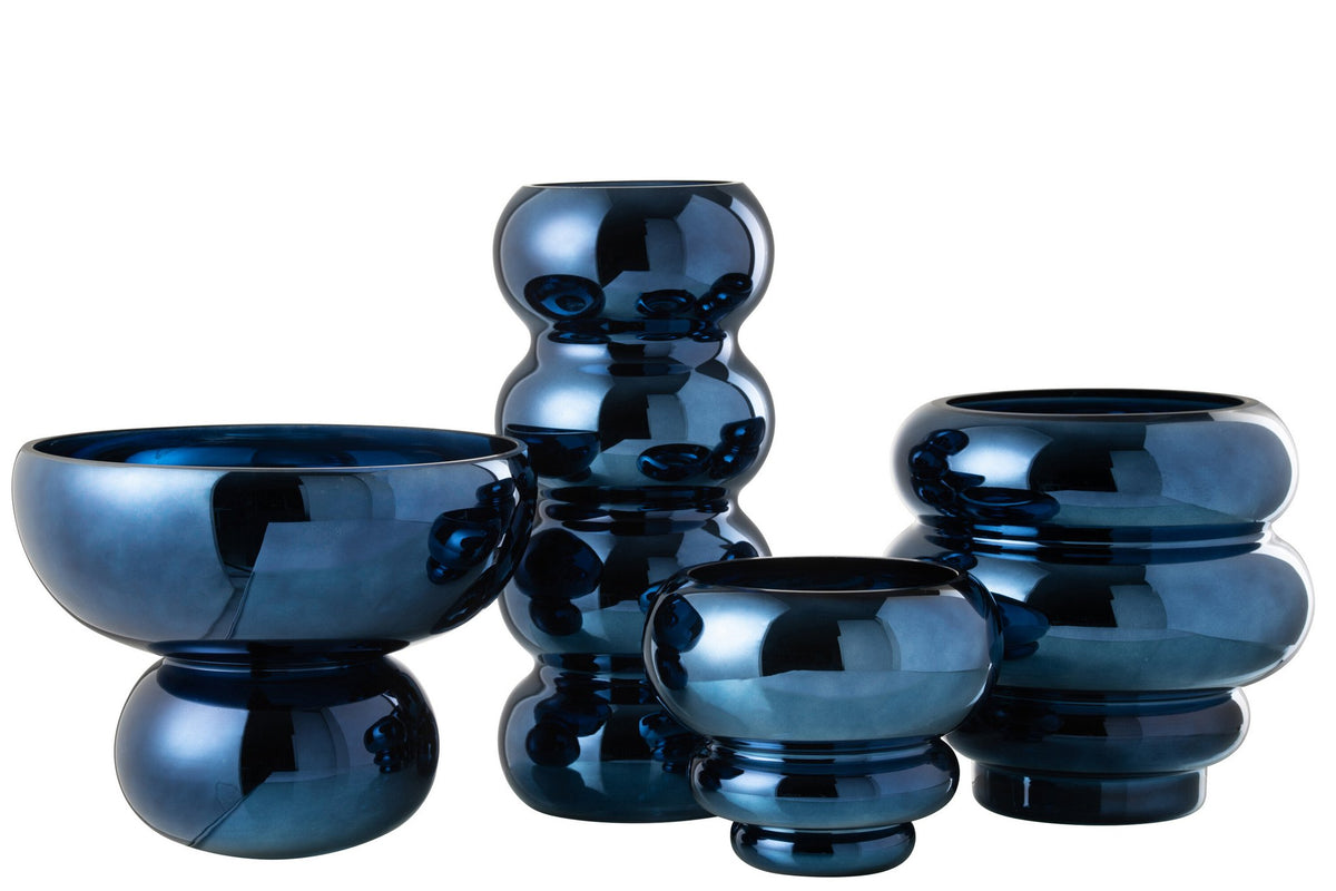 J-Line windlicht op voet Afgerond - glas - blauw - Ø 23 cm