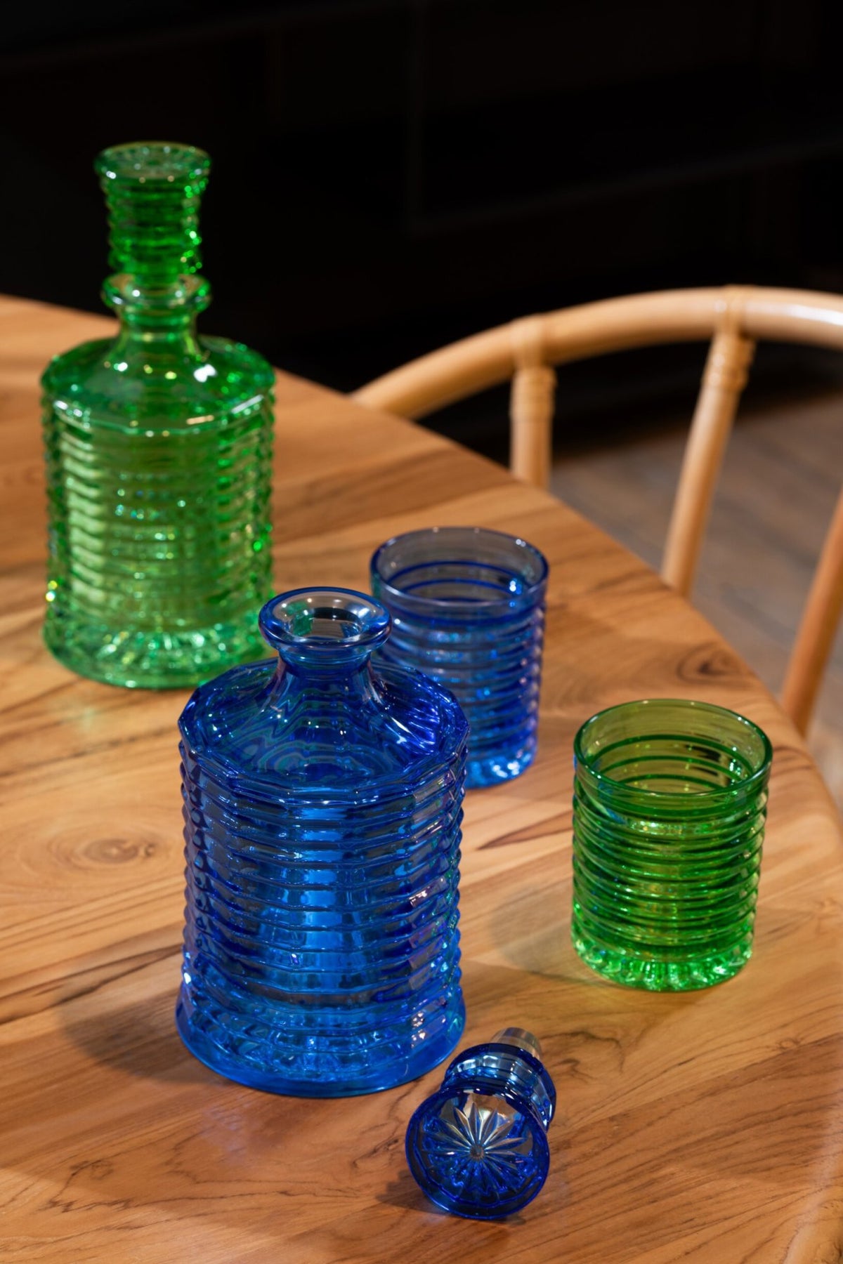 J-Line karaf Geribbeld - glas - groen
