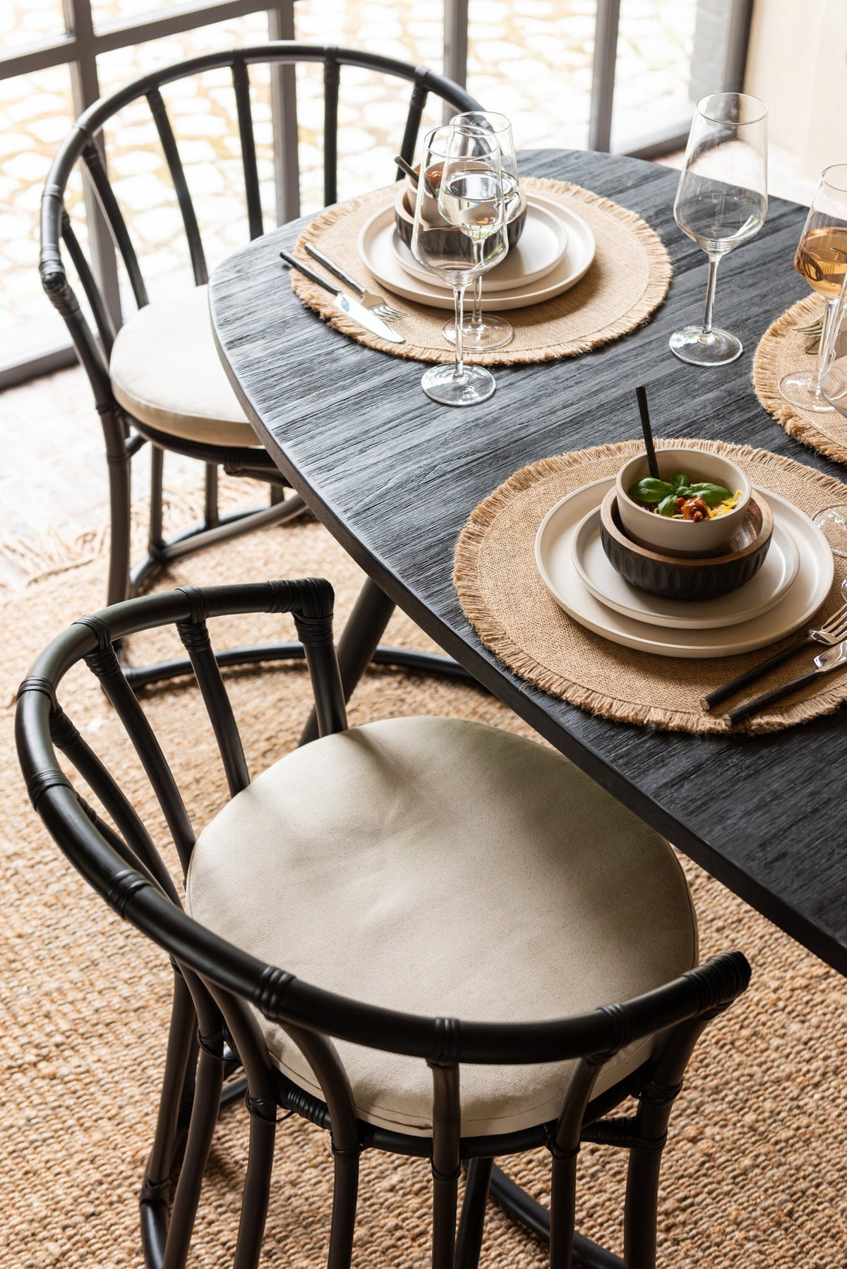 J-Line stoel + kussen - jute/textiel - zwart/wit