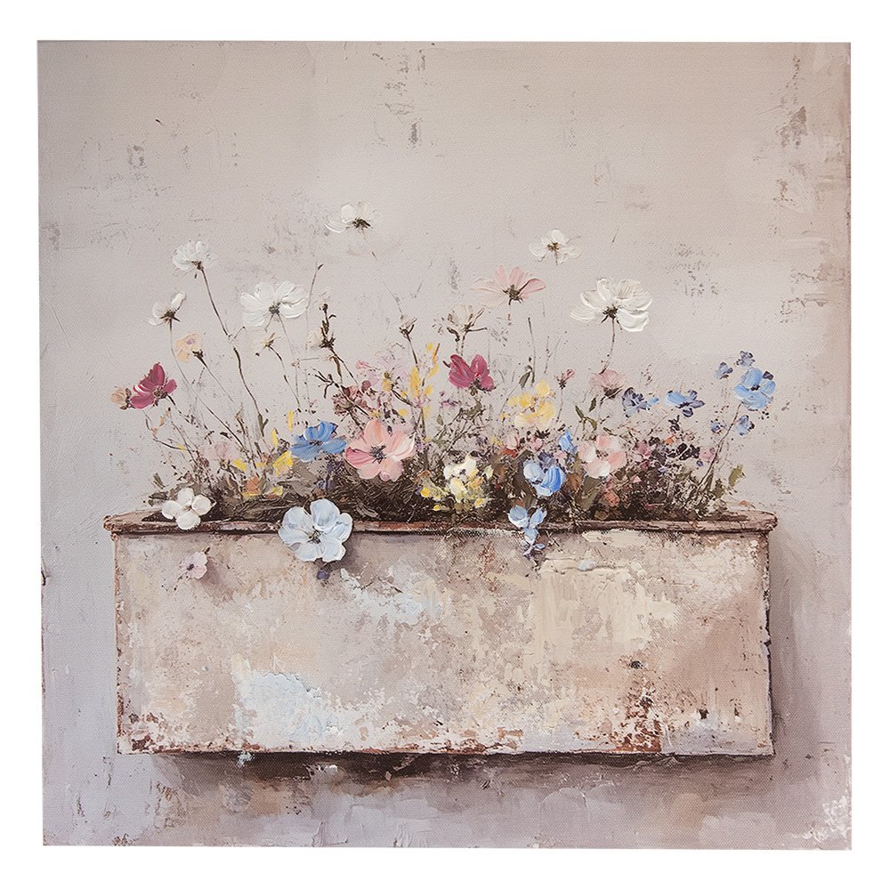 Schilderij 36x36 cm Beige Canvas Bloemen