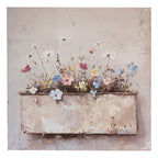 Schilderij 36x36 cm Beige Canvas Bloemen