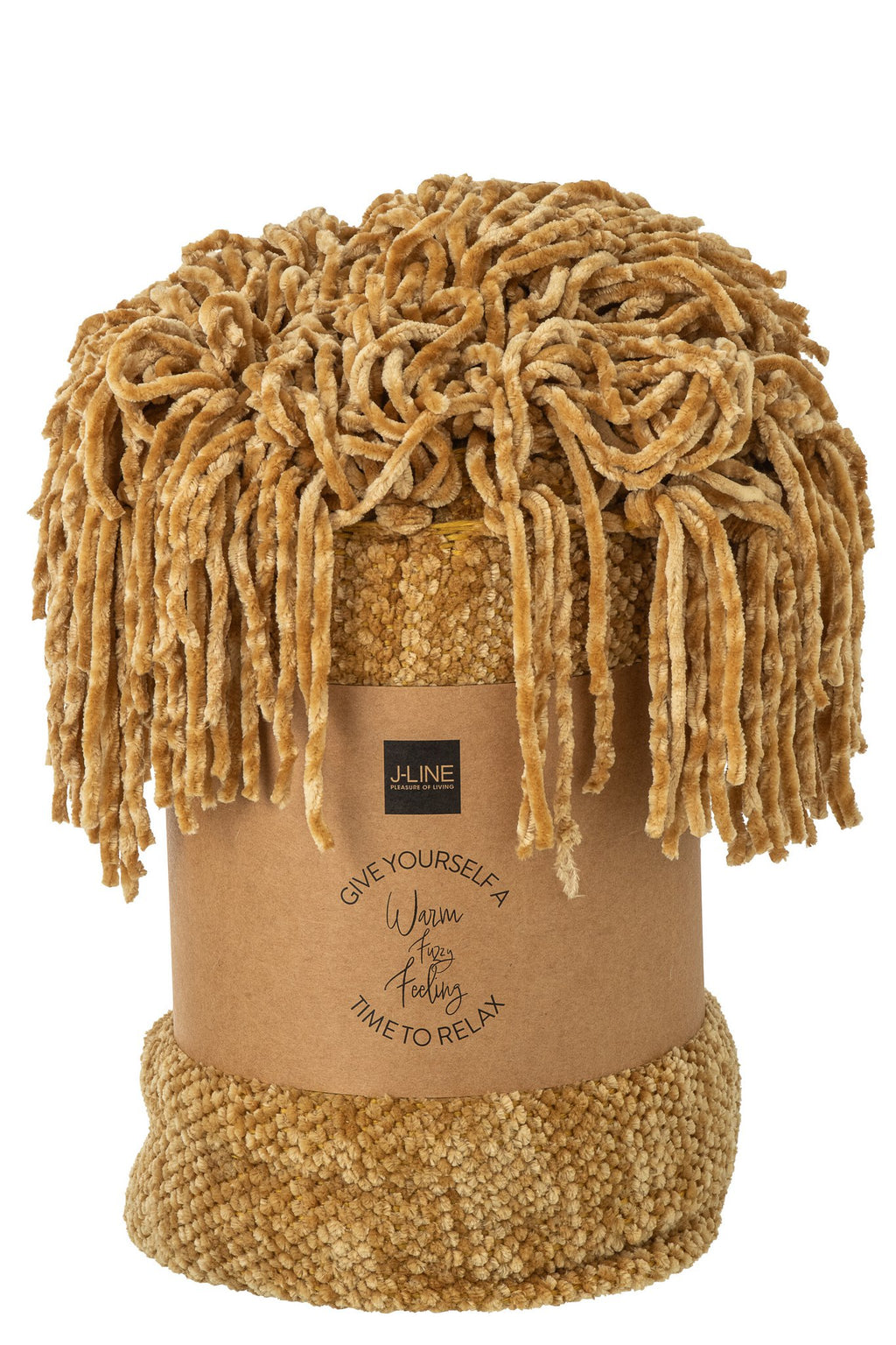 J-Line deken Chenille - polyester - geel