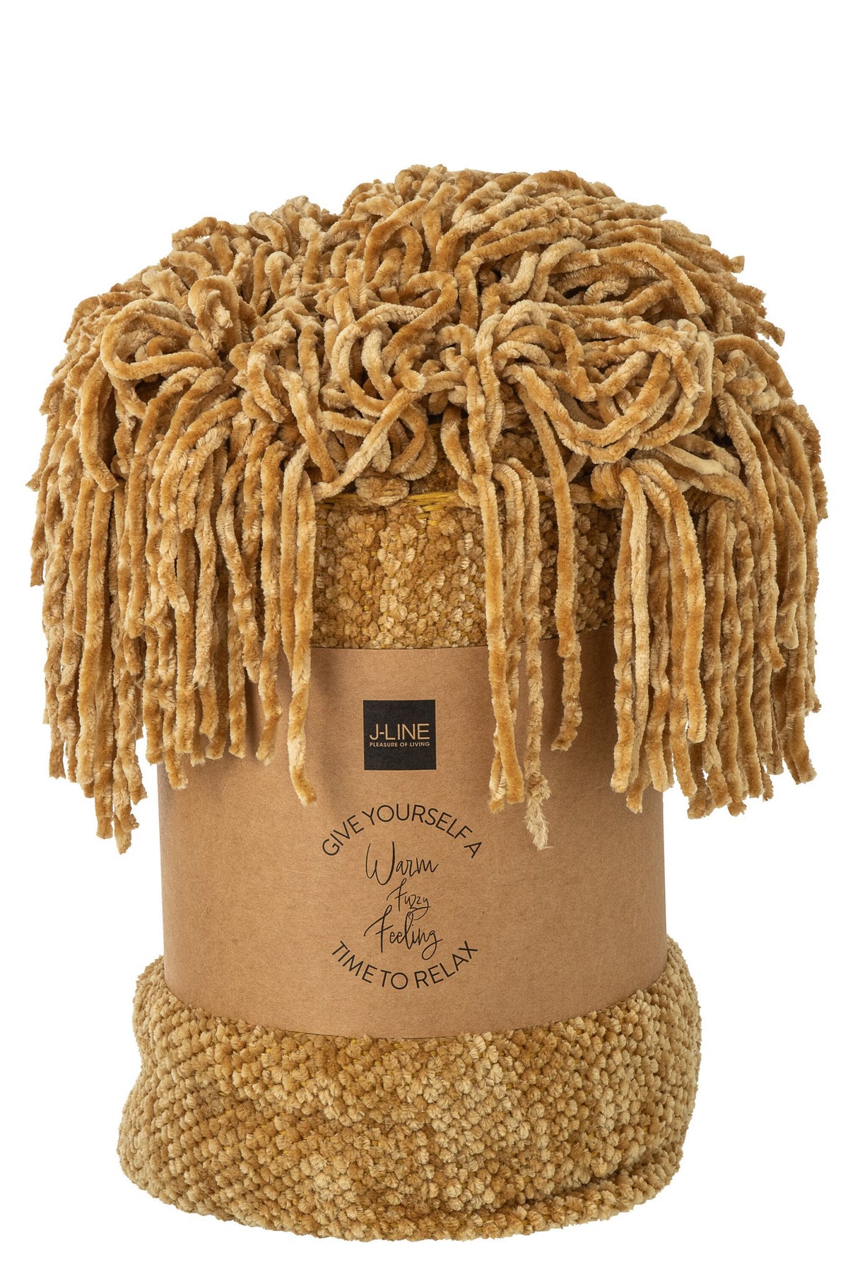 J-Line deken Chenille - polyester - geel