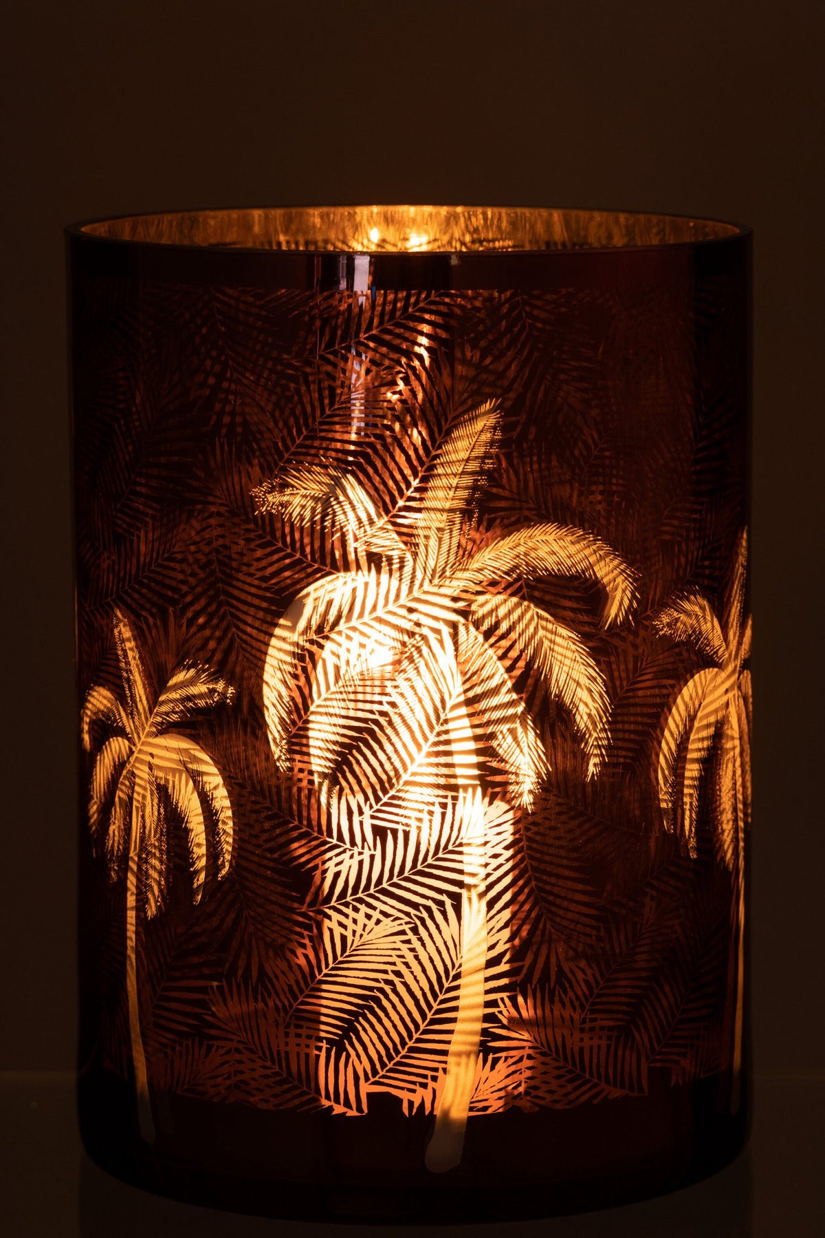 J-Line windlicht Palmboom - glas - bruin - extra large