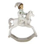 Beeld Hobbelpaard 26 cm Beige Groen Kunststof Kerstdecoratie