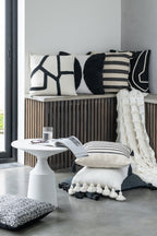 J-Line kussen Streep - textiel - wit/zwart