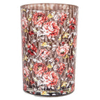 Theelichthouder Ø 12x18 cm Bruin Rood Glas Bloemen