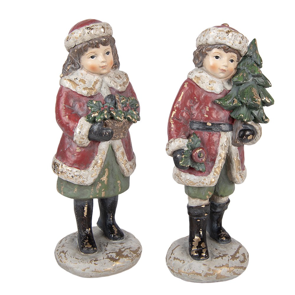 Kerstdecoratie Beeld Kinderen 9x7x22 / 8x8x22 cm Rood Kunststof