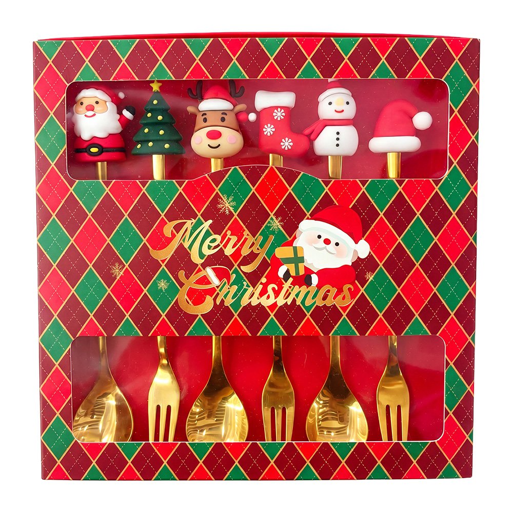 Dessert Bestek SET 6 Goudkleurig Metaal Kerst Decoratie Kerst