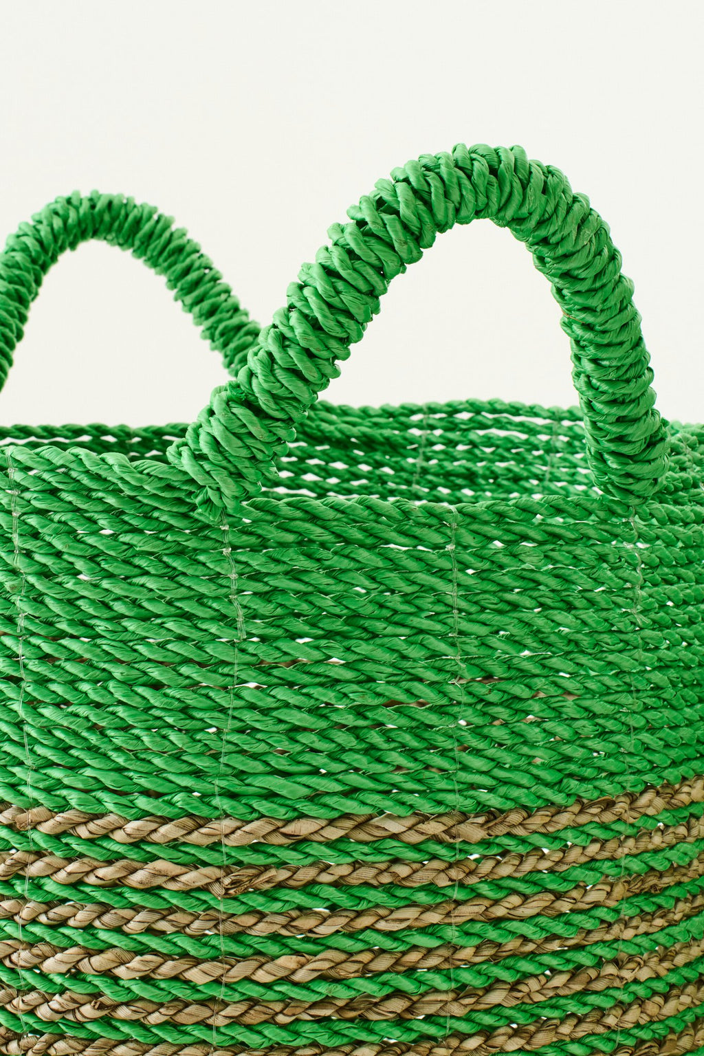 J-Line mand Gestreept - zeegras - naturel/groen - set van 3