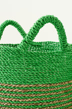 J-Line mand Gestreept - zeegras - naturel/groen - set van 3