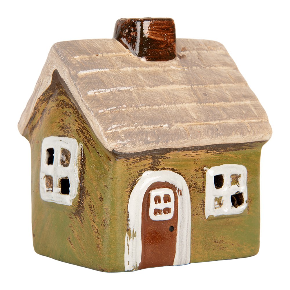 Waxinelichthouder Huis 8x7x10 cm Groen Keramiek