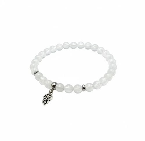 Dames armband Witte Jade 6 mm met dromenvanger bedel