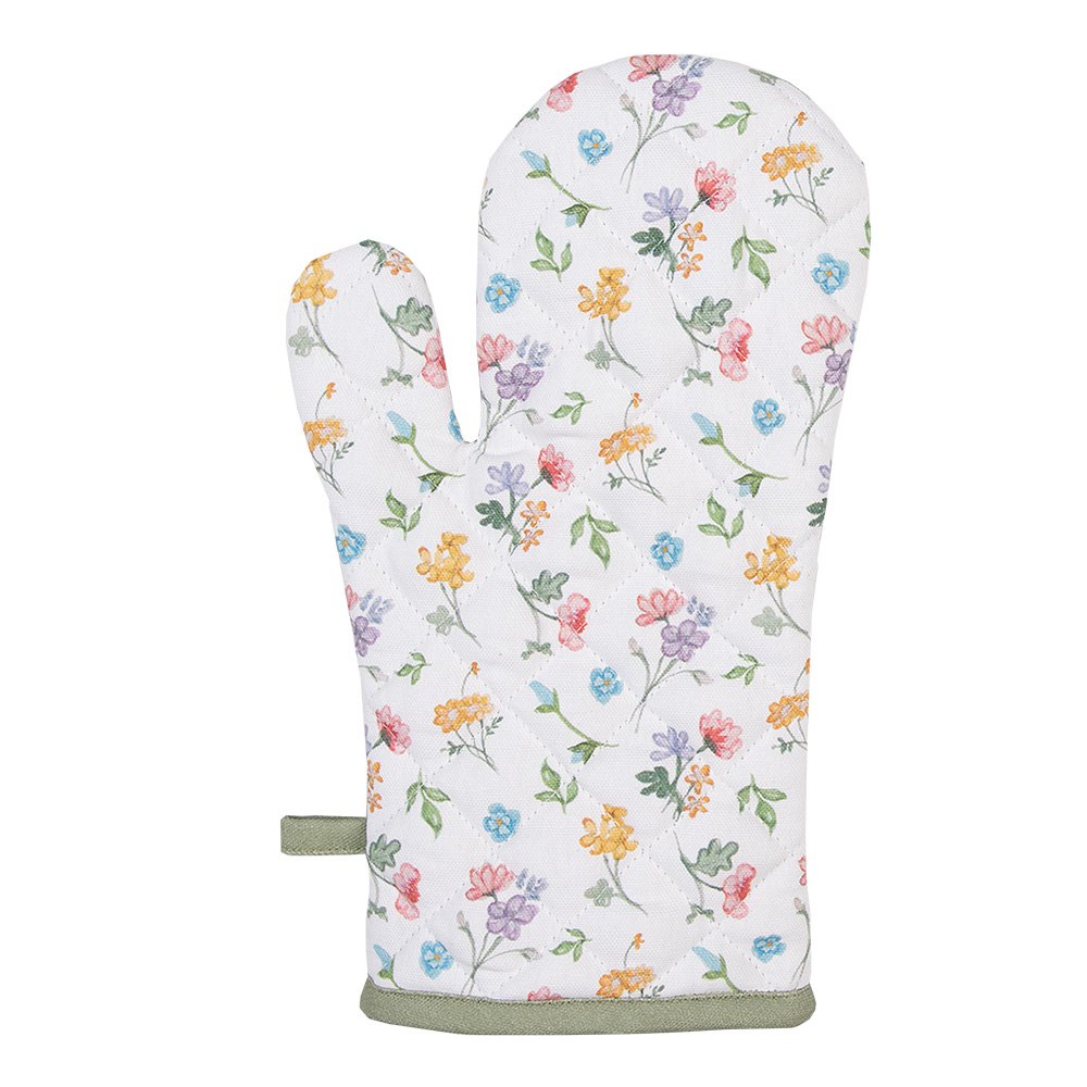 Ovenwant 18x30 cm Wit Groen Katoen Bloemen