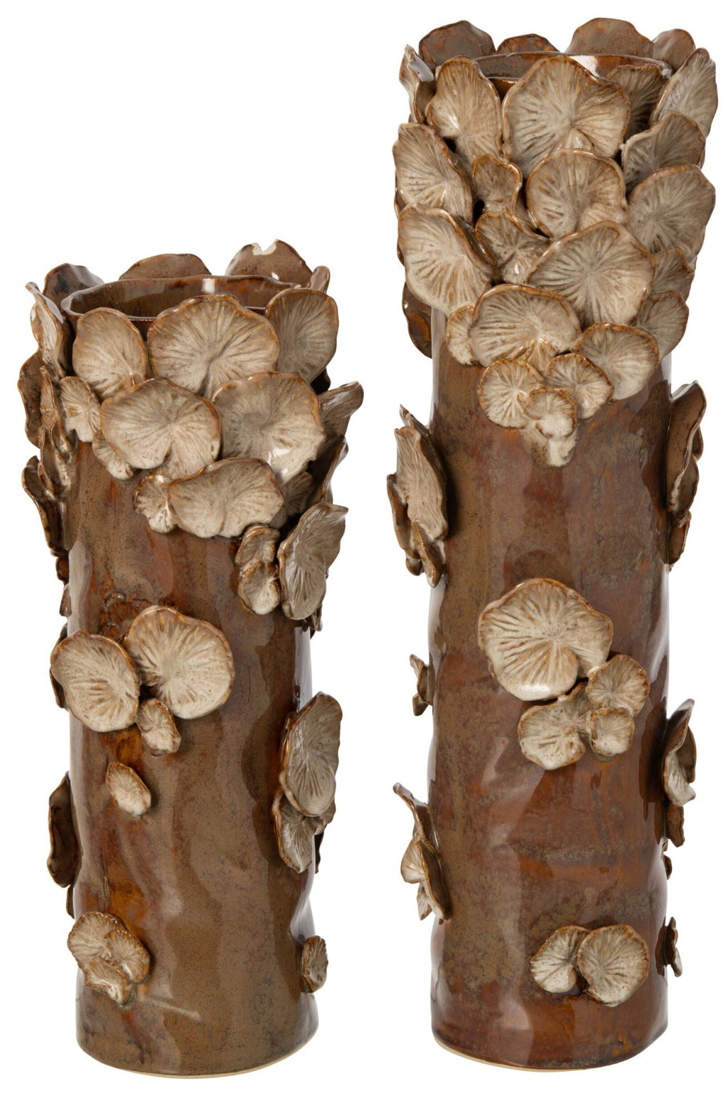 J-Line vase Paddenstoelen Cilinder - steengoed - bruin/beige - large