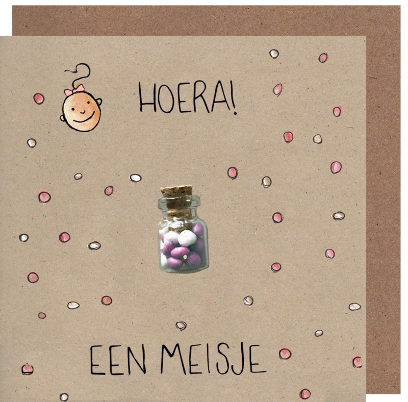 N23 Wenskaart hoera een meisje kraft
