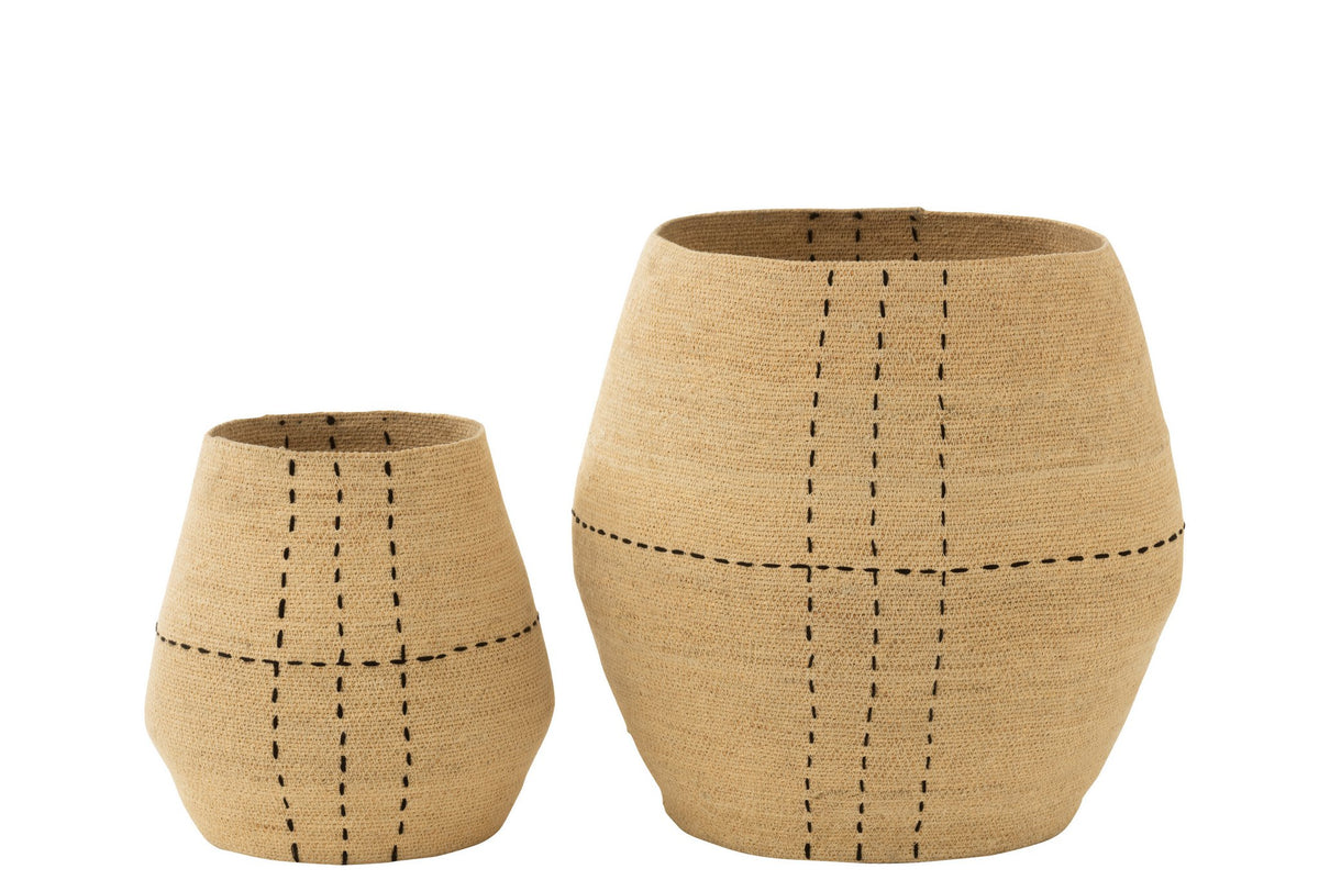 J-Line Set Van 2 Mand Stippellijnen Zeegras Naturel/Zwart