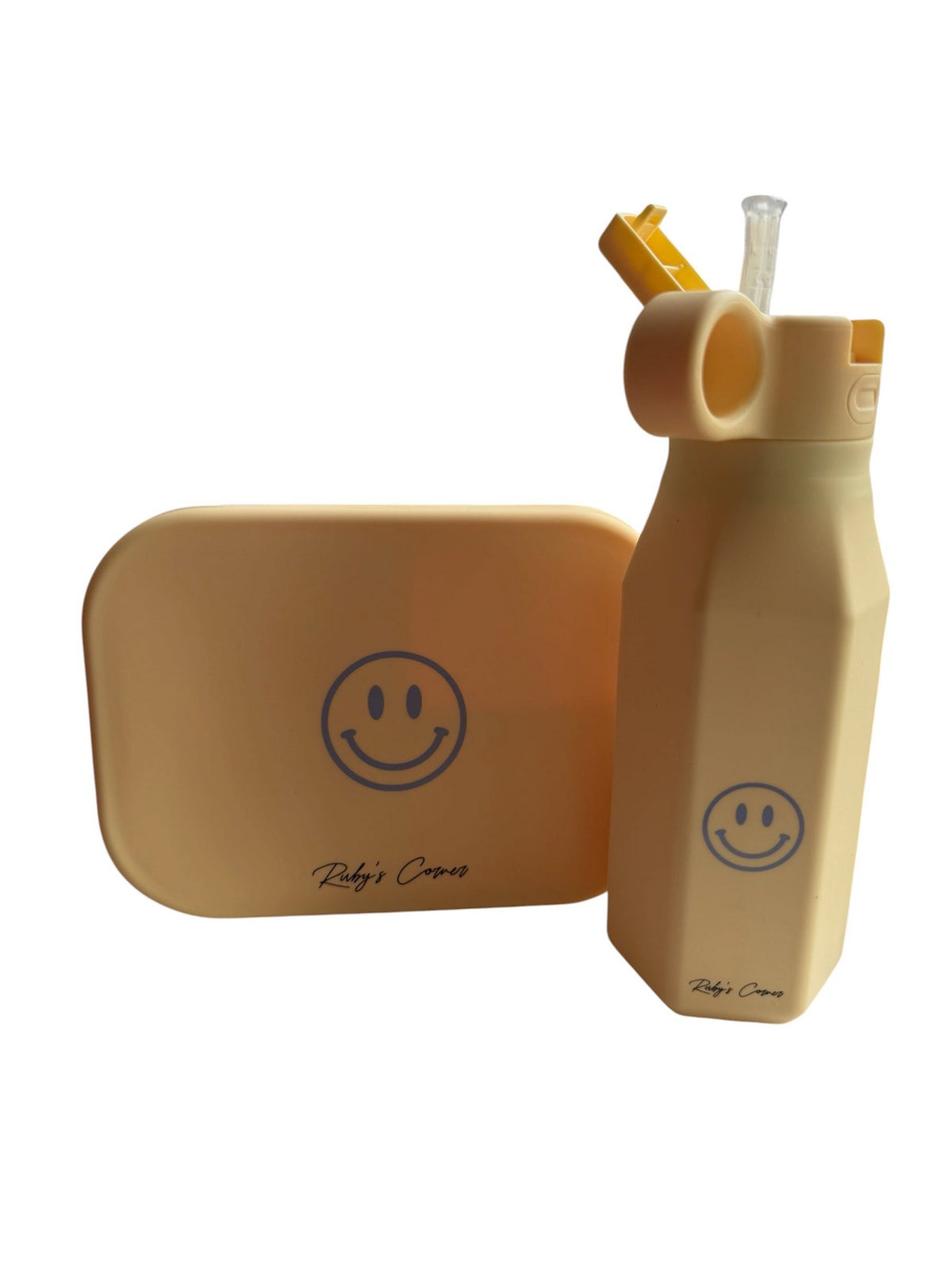 Siliconen broodtrommel – Smiley - Geel